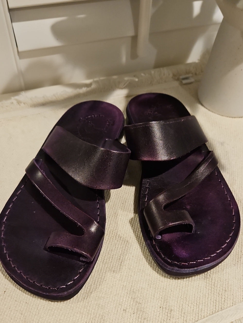 Eggplant Purple Leather Jerusalem Sandals Hand Made 0080